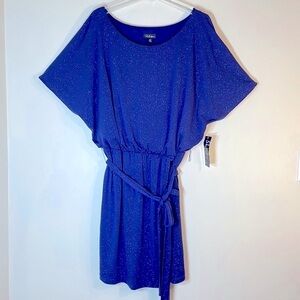 NWT. S. L. Fashions 18W Roller Glitter Fresh Navy Blouson Dolman Dress.